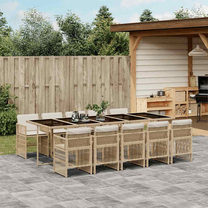 Set da Pranzo da Giardino 11 pz con Cuscini Beige in Polyrattan