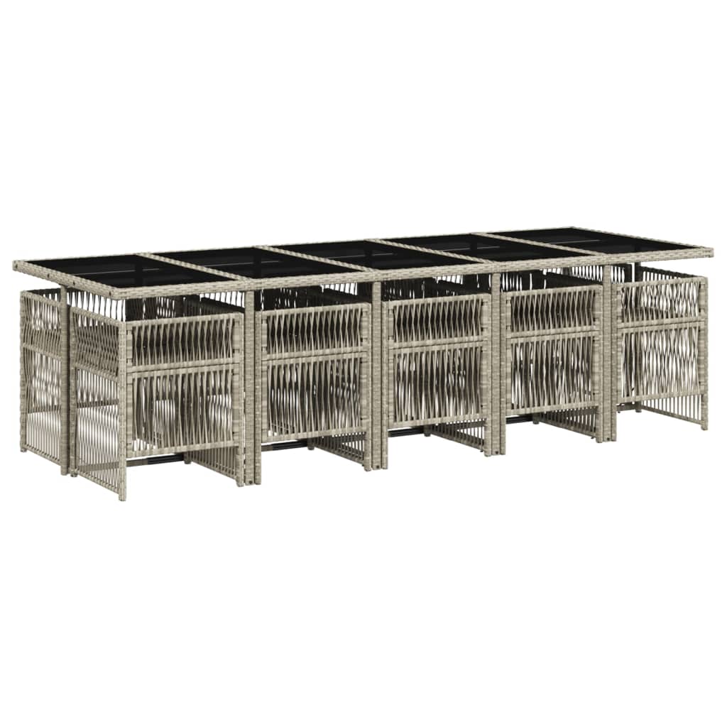 Set Pranzo Giardino 11pz con Cuscini Grigio Chiaro Polyrattan