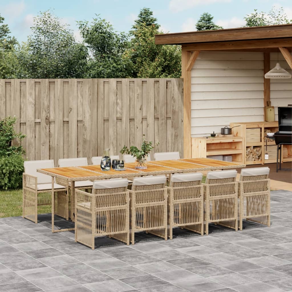 Set da Pranzo da Giardino 11 pz con Cuscini Beige in Polyrattan