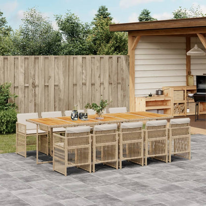 Set da Pranzo da Giardino 11 pz con Cuscini Beige in Polyrattan