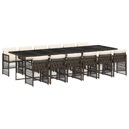 Set da Pranzo da Giardino 13pz con Cuscini Marrone Polyrattan