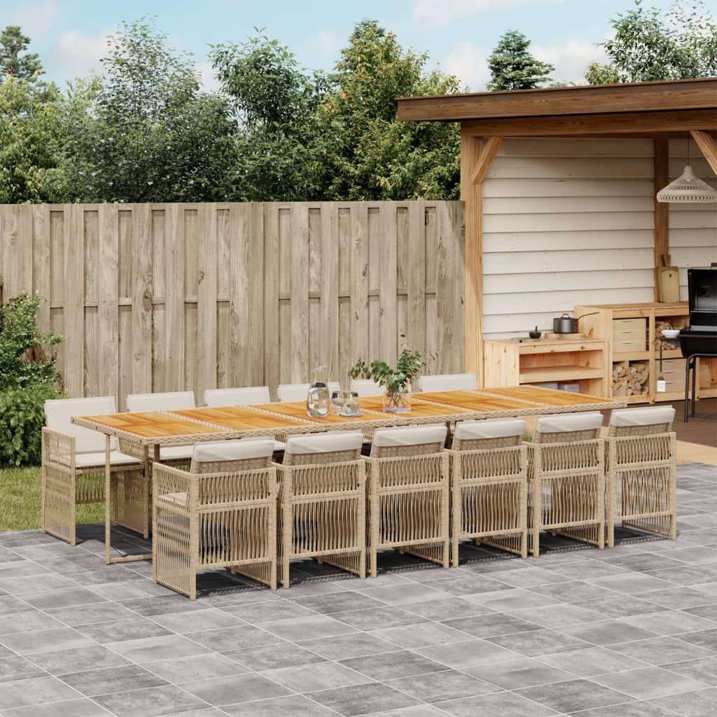 Set da Pranzo da Giardino 13 pz con Cuscini Beige in Polyrattan