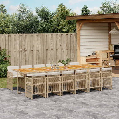 Set da Pranzo da Giardino 13 pz con Cuscini Beige in Polyrattan