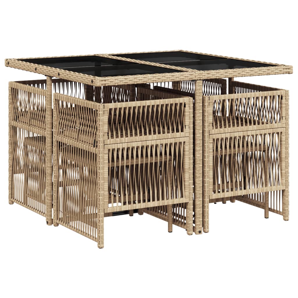 Set Pranzo da Giardino 9 pz con Cuscini Beige Misto Polyrattan