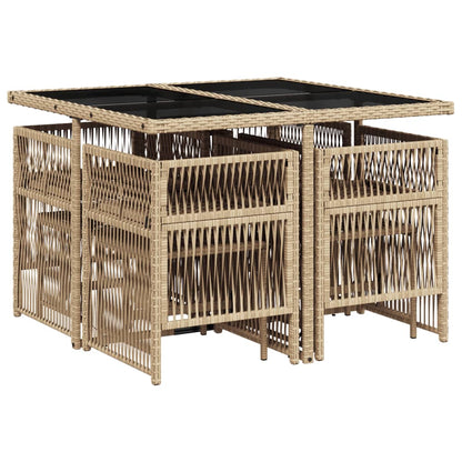 Set Pranzo da Giardino 9 pz con Cuscini Beige Misto Polyrattan