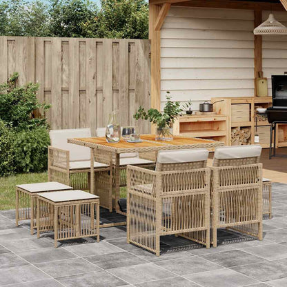 Set da Pranzo da Giardino 9 pz con Cuscini Beige in Polyrattan