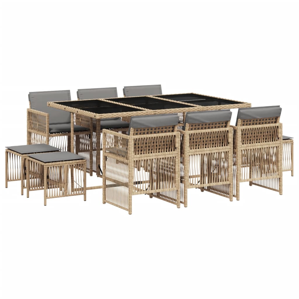 Set Pranzo da Giardino 11 pz con Cuscini Beige Misto Polyrattan