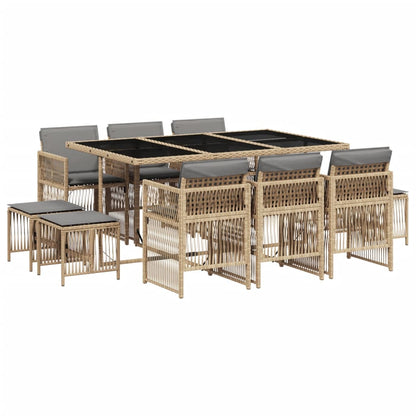 Set Pranzo da Giardino 11 pz con Cuscini Beige Misto Polyrattan