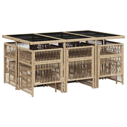 Set Pranzo da Giardino 11 pz con Cuscini Beige Misto Polyrattan