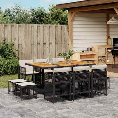 Set da Pranzo da Giardino 11 pz con Cuscini in Polyrattan Nero