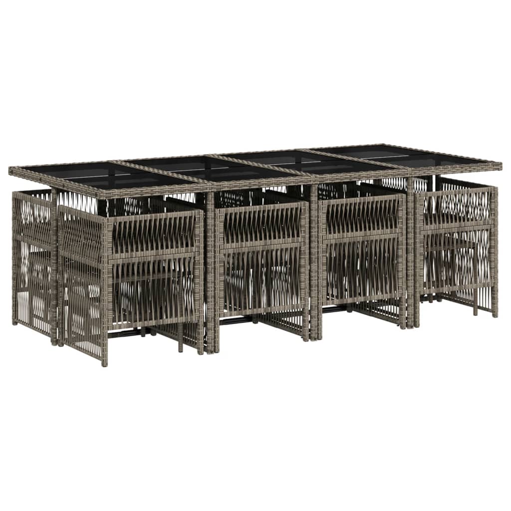 Set da Pranzo da Giardino 13pz con Cuscini Grigio in Polyrattan