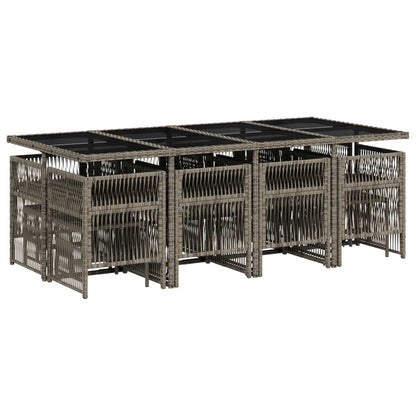 Set da Pranzo da Giardino 13pz con Cuscini Grigio in Polyrattan