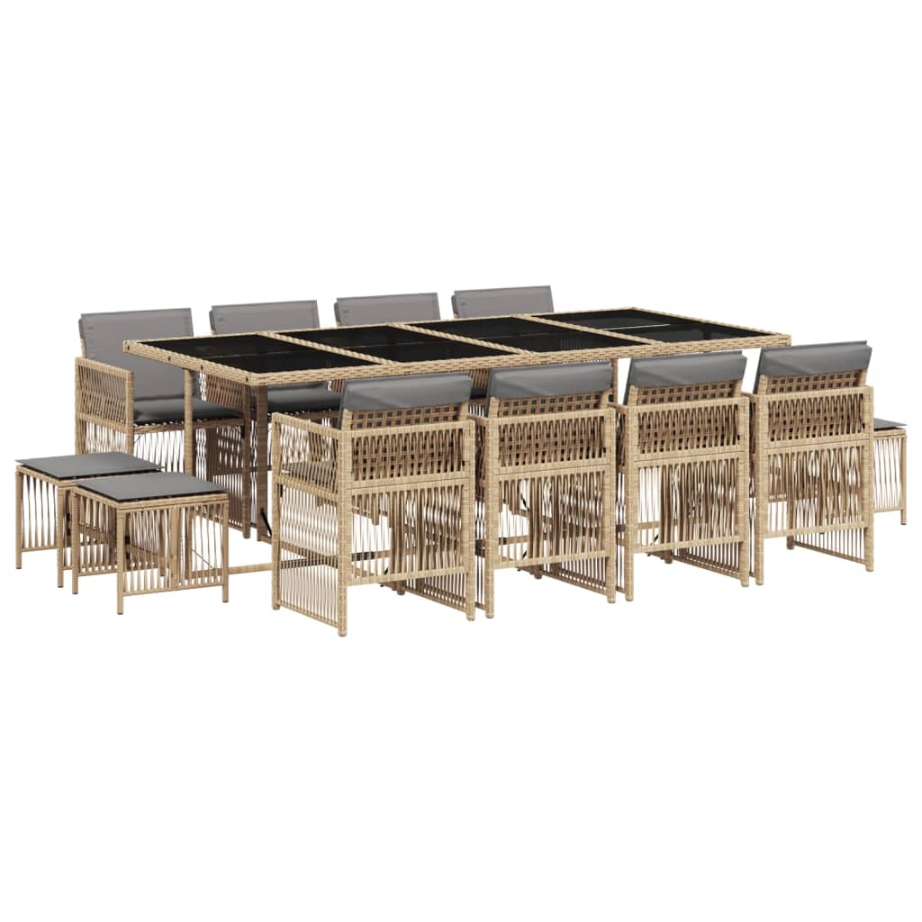Set Pranzo da Giardino 13 pz con Cuscini Beige Misto Polyrattan