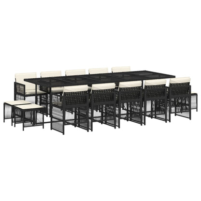 Set da Pranzo da Giardino 15 pz con Cuscini Nero in Polyrattan