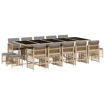 Set Pranzo da Giardino 15 pz con Cuscini Beige Misto Polyrattan