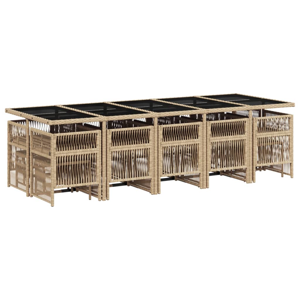 Set Pranzo da Giardino 15 pz con Cuscini Beige Misto Polyrattan