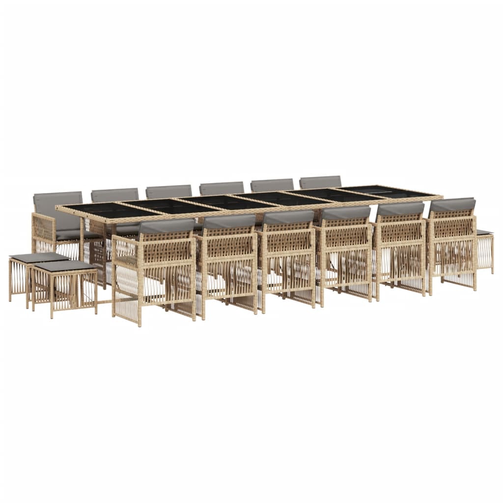 Set Pranzo da Giardino 17 pz con Cuscini Beige Misto Polyrattan
