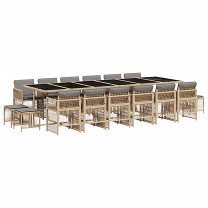 Set Pranzo da Giardino 17 pz con Cuscini Beige Misto Polyrattan