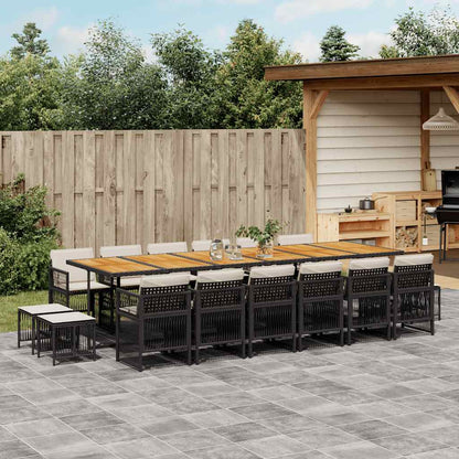 Set da Pranzo da Giardino 17 pz con Cuscini Nero in Polyrattan