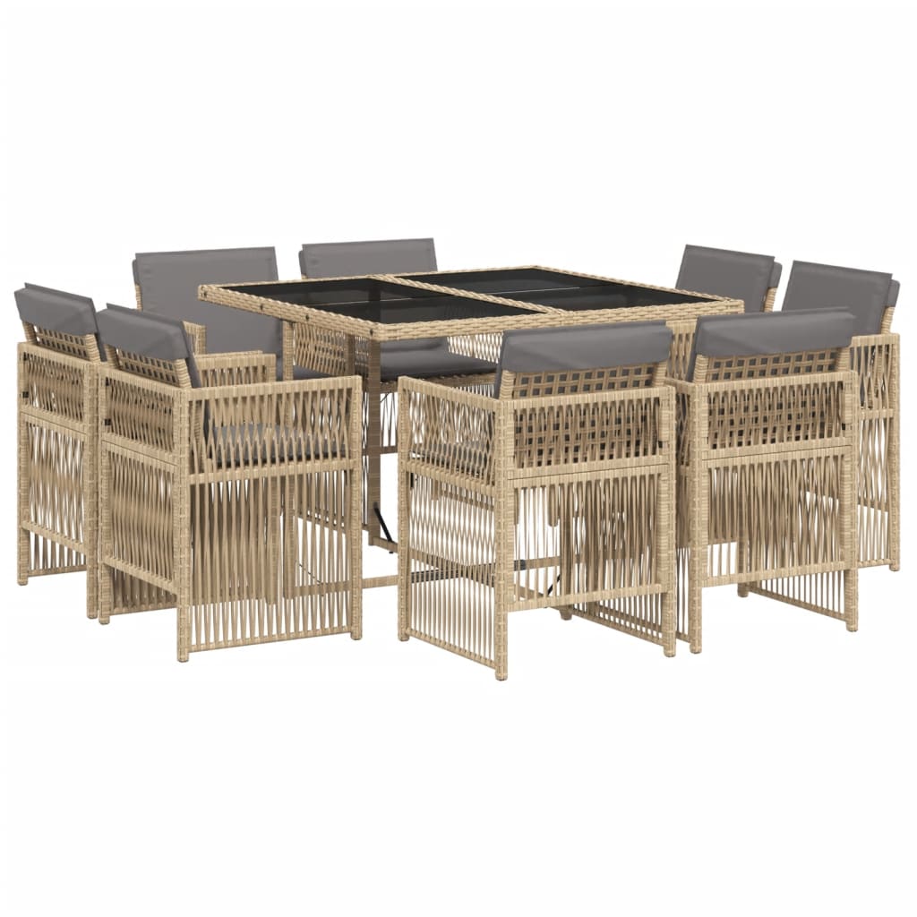 Set Pranzo da Giardino 9 pz con Cuscini Beige Misto Polyrattan
