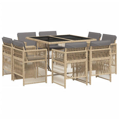 Set Pranzo da Giardino 9 pz con Cuscini Beige Misto Polyrattan