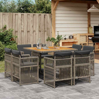 Set da Pranzo da Giardino 9 pz con Cuscini in Polyrattan Grigio