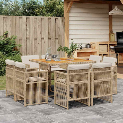 Set da Pranzo da Giardino 9 pz con Cuscini Beige in Polyrattan
