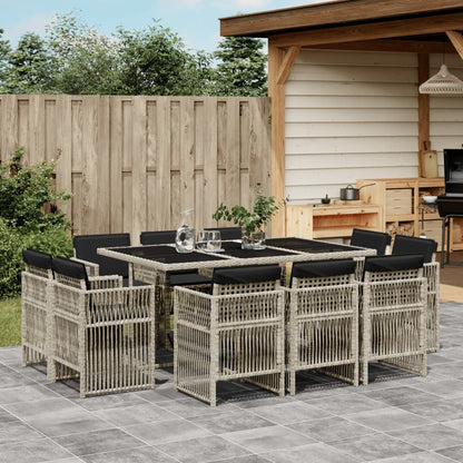 Set Pranzo Giardino 11pz con Cuscini Grigio Chiaro Polyrattan