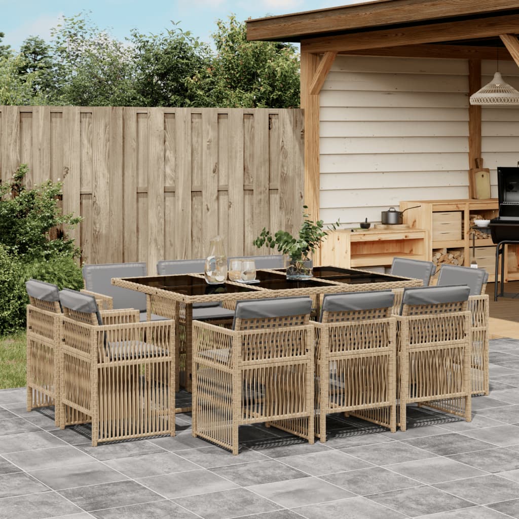 Set Pranzo da Giardino 11 pz con Cuscini Beige Misto Polyrattan