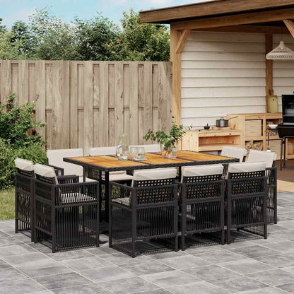 Set da Pranzo da Giardino 11 pz con Cuscini in Polyrattan Nero