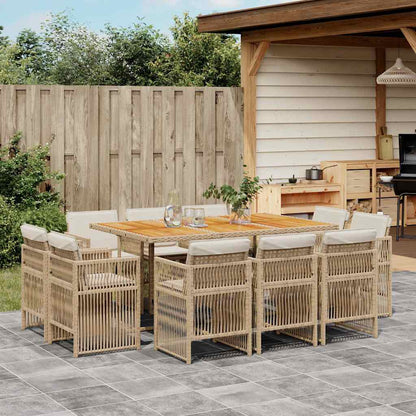 Set da Pranzo da Giardino 11 pz con Cuscini Beige in Polyrattan