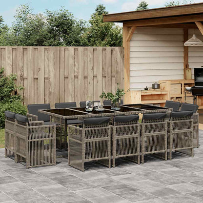 Set da Pranzo da Giardino 13pz con Cuscini Grigio in Polyrattan