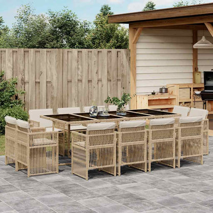 Set da Pranzo da Giardino 13 pz con Cuscini Beige in Polyrattan