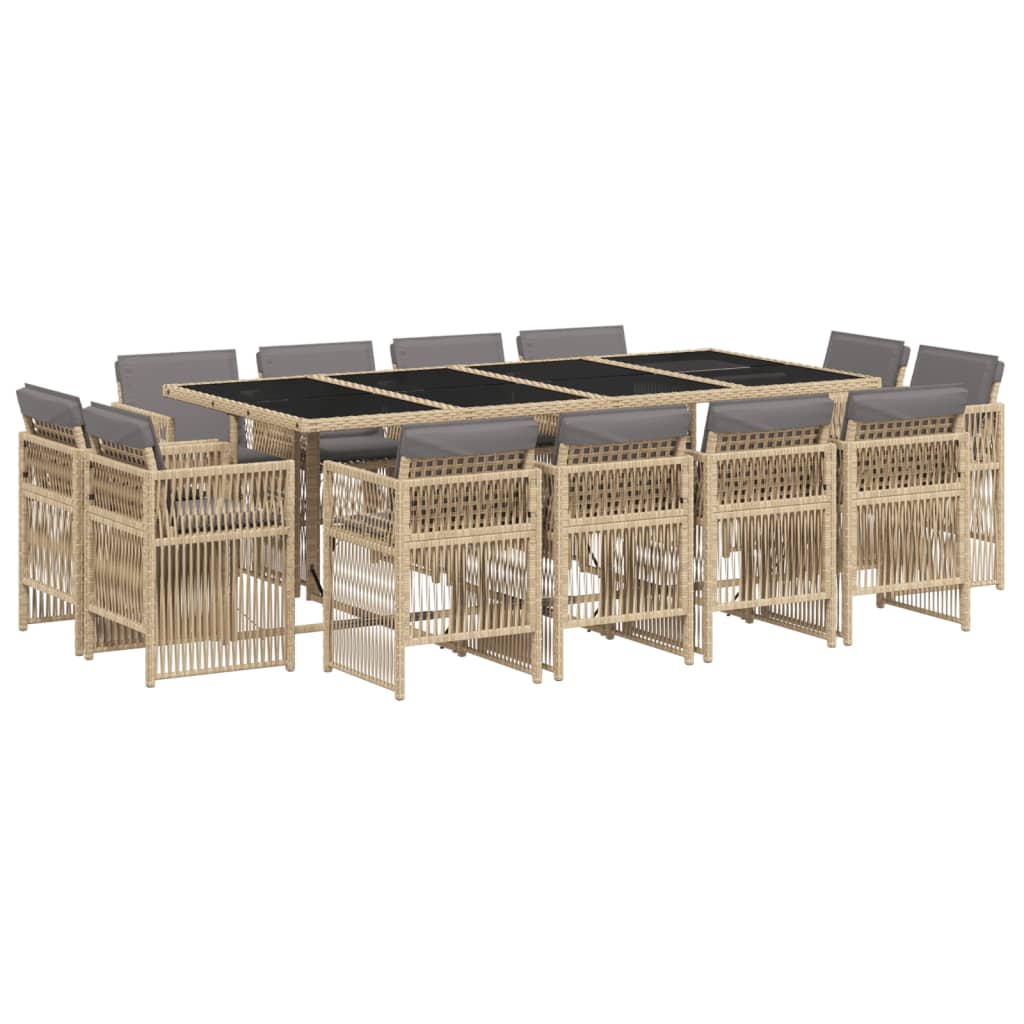 Set Pranzo da Giardino 13 pz con Cuscini Beige Misto Polyrattan