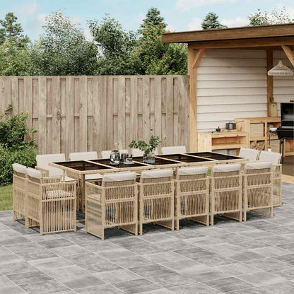 Set da Pranzo da Giardino 15 pz con Cuscini Beige in Polyrattan