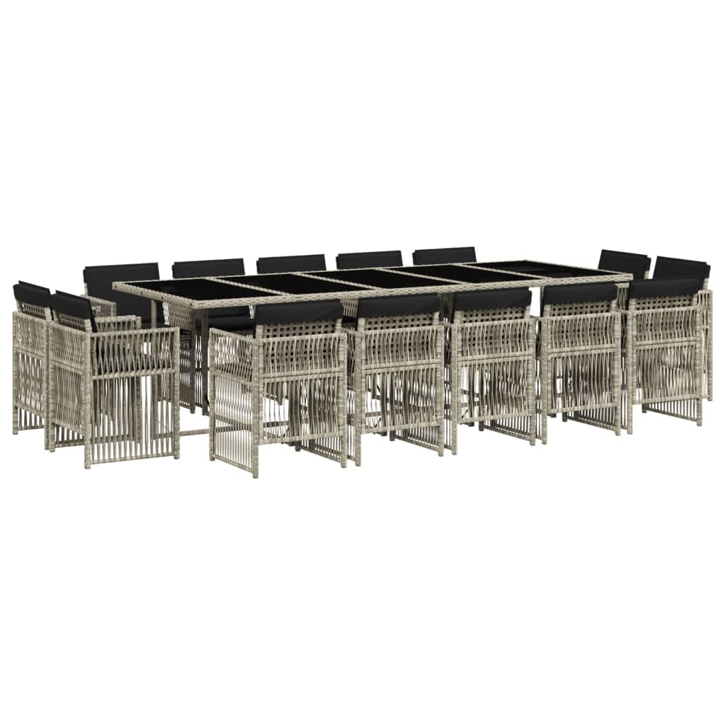 Set da Pranzo da Giardino 15 pz con Cuscini Grigio Polyrattan