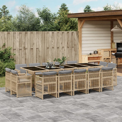 Set Pranzo da Giardino 15 pz con Cuscini Beige Misto Polyrattan