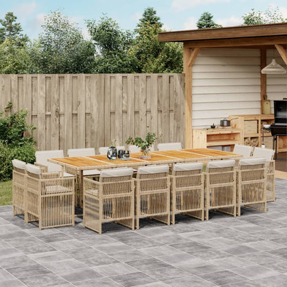 Set da Pranzo da Giardino 15 pz con Cuscini Beige in Polyrattan