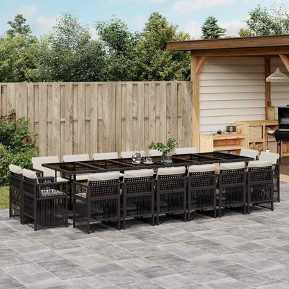 Set da Pranzo da Giardino 17 pz con Cuscini Nero in Polyrattan