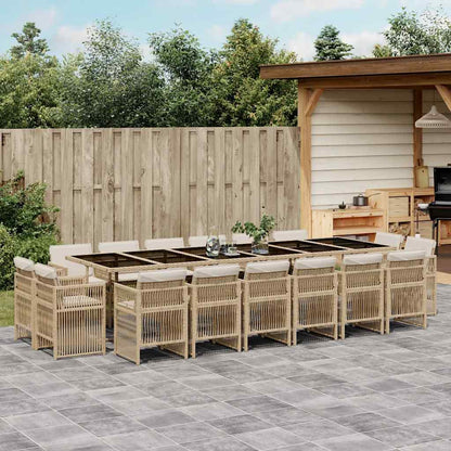 Set da Pranzo da Giardino 17 pz con Cuscini Beige in Polyrattan