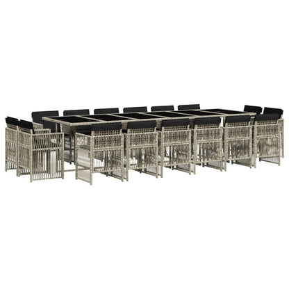 Set da Pranzo da Giardino 17pz con Cuscini Grigio in Polyrattan