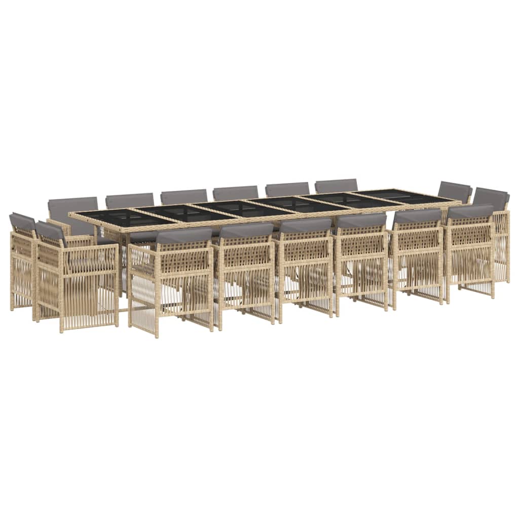 Set Pranzo da Giardino 17 pz con Cuscini Beige Misto Polyrattan