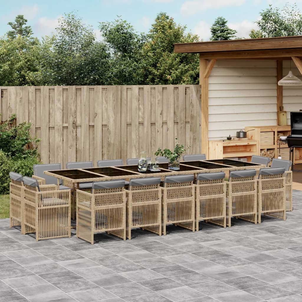 Set Pranzo da Giardino 17 pz con Cuscini Beige Misto Polyrattan