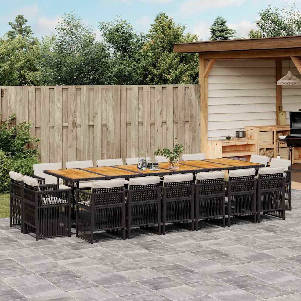 Set da Pranzo da Giardino 17 pz con Cuscini Nero in Polyrattan