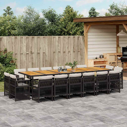 Set da Pranzo da Giardino 17 pz con Cuscini Nero in Polyrattan