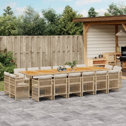Set da Pranzo da Giardino 17 pz con Cuscini Beige in Polyrattan