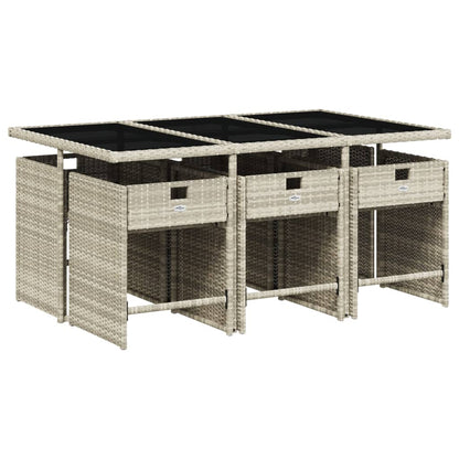Set da Pranzo da Giardino 7 pz Cuscini Polyrattan Grigio Chiaro