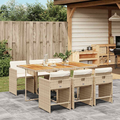 Set da Pranzo da Giardino 7 pz con Cuscini Beige in Polyrattan