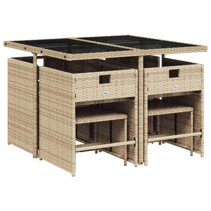Set Pranzo da Giardino 9 pz con Cuscini Beige Misto Polyrattan