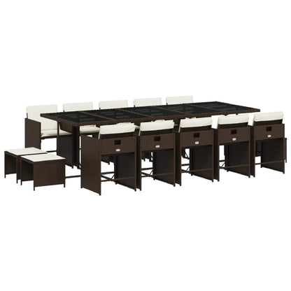 Set da Pranzo da Giardino 15 pz con Cuscini Marrone Polyrattan